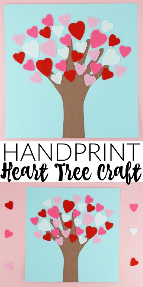 Heart Tree Craft, Handprint Heart, Valentine's Day Tree, Vday Crafts, Preschool Valentines Activities, Valentine's Day Kids, Preschool Valentine Crafts, February Crafts, Easy Valentine Crafts