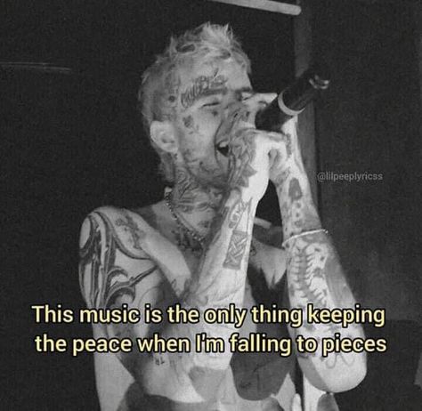 Picture of Lil Peep aka Gustav Elijah Åhr singing fan edit with quote “This music is the only thing keeping the peace when I’m falling to pieces.” from the song Star Shopping Lol Peep Quotes, Lil Peep Pictures, Elijah Core, Grey Widgets, Lil Peep Quotes, Peep Quotes, Lil Peep Star Shopping, Peep Lyrics, Falling To Pieces