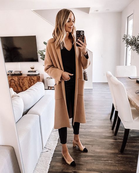 Fashion Jackson Chanel Slingback Shoes Chanel Slingback Outfit, Chanel Slingback Shoes, Coatigan Outfit, Chanel Slingback, Fashion Jackson, Coat Outfit, Cardigan Outfits, Mode Ootd, Camel Coat