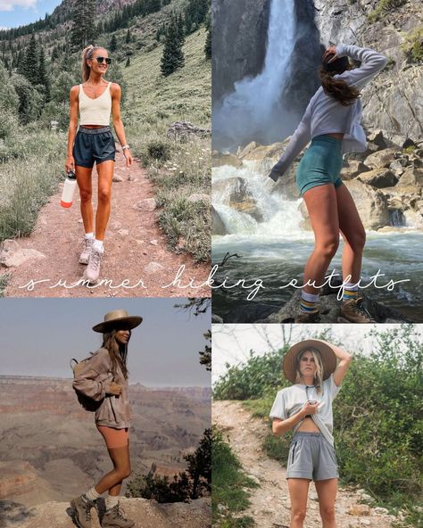 Hiking Clothes Women Summer, Outfit Ideas For Hiking, Yosemite Outfit, Hike Outfit Summer, Summer Hiking Outfit Women, Fun Outfit Ideas, Spring Hiking Outfits, Cute Hiking Outfits, Camping Outfits For Women Summer