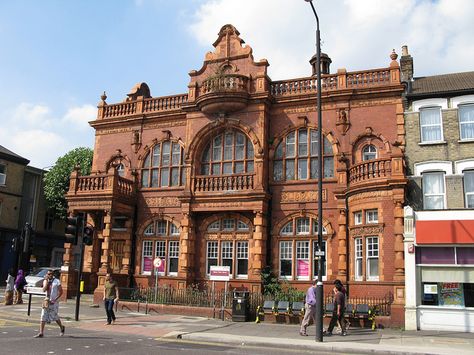 Carnegie Library, Manor Park.  East London free library Manor Park. A Carnegie library now closed by Newham Council. No one really seems sure why.. {Note - I am pretty sure!]. Gothic Library Exterior, Victorian Library Exterior, Library Exterior Design, Gothic Exterior, Library Exterior, Ts4 Builds, Grand Library, Gothic Library, Victorian Library