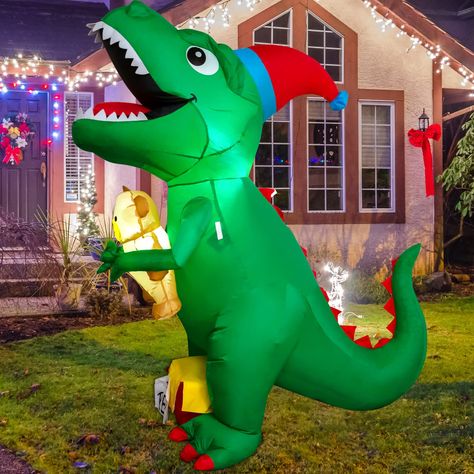 Dinosaur Christmas Decorations, Blow Up Christmas Decorations, Christmas Blow Up, Inflatable Dinosaur, Inflatable Christmas Decorations Outdoor, Holiday Yard Decorations, Inflatable Christmas Decorations, Christmas Dinosaur, Cute Christmas Decorations