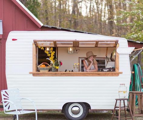 Before & After: 10 Unbelievable Trailer Transformations | Design*Sponge | Bloglovin’ Airstream Bar, Food Truck Interior, Caravan Bar, Shasta Camper, Camping Vintage, Vintage Camper Remodel, Old Campers, Coffee Truck, Vintage Rv