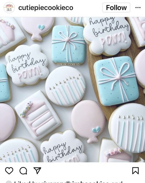 Easy Birthday Royal Icing Cookies, Mini Birthday Cookies Decorated, Circle Birthday Cookies, Simple Birthday Decorated Cookies, Pastel Birthday Cookies Decorated, Iced Birthday Cookies, Birthday Cutout Cookies, 23 Birthday Cookies, 60th Birthday Royal Icing Cookies