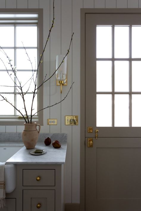 Exterior Door In Kitchen Layout, Jeanne Stoffer Design, Light And Dwell Kitchen, Light And Dwell Bathroom, European Inspired Kitchen, European Cottage Bathroom, European Farmhouse Interior, European Modern Interior, European Cottage Kitchen