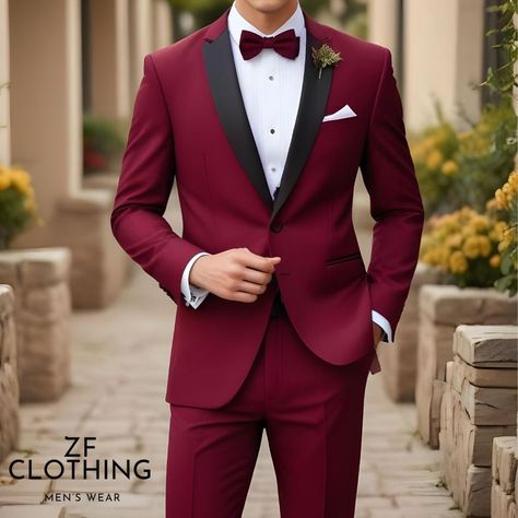 Fall Wedding Suits, Coat Pant For Men, Fall Groom, Formal Wedding Suit, Red Tuxedo, Groom Suits, Groom Wedding Attire, Maroon Wedding, Black Attire