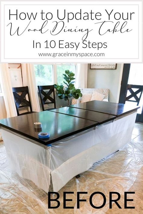 Ever wonder how to refinish outdated furniture? Affordably update your home decor with a DIY tutorial on how to strip and refinish a wood dining room table. #fromhousetohaven #wooddiningtable #diningroomdecor Dining Room Table Redo, Grace In My Space, Diy Esstisch, Dining Room Table Makeover, Farm House Dining Room, Dining Table Makeover, Diy Dining Room Table, Wood Dining Room Table, Farmhouse Dining Room Table