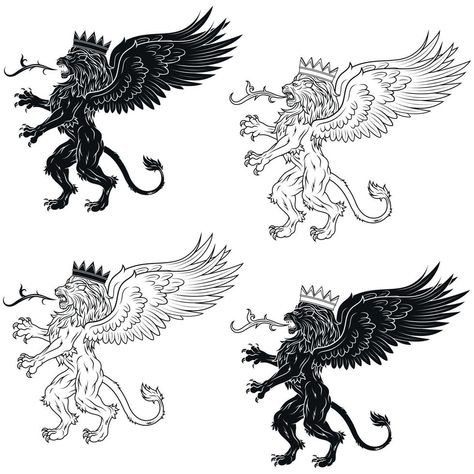 winged rampant lion vector with crown Lion Wings, Lion With Wings, Winged Lion, Lion Vector, Symbol Art, Fantasy Animals, Wings Logo, Coat Of Arms, Mythical Creatures