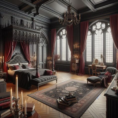 Gothic Room Gothic Room Ideas, Room Ideas Dark, Vampire House, Mansion Bedroom, Royal Room, Castle Rooms, Castle Bedroom, Gothic Room, Gothic Bedroom