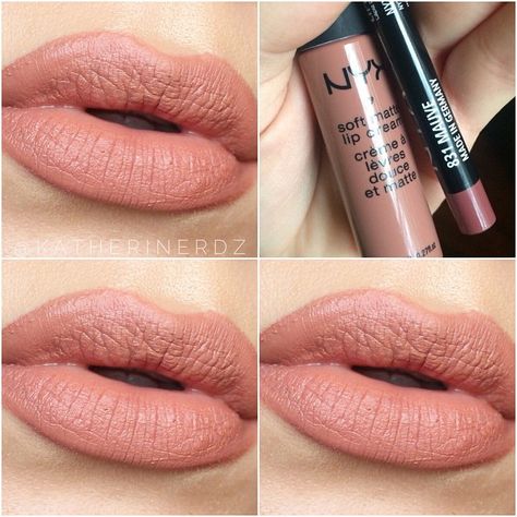 The perfect fall nude lip combo! Matte Make Up, Nyx Lip Liner, Mauve Lips, Nyx Soft Matte Lip Cream, Nyx Soft Matte, Chanel Lipstick, Nyx Lip, Nyx Lipstick, Soft Matte Lip Cream