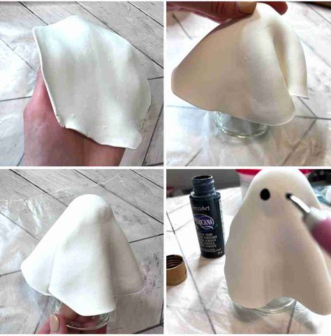 Easy Air Dry Clay Ghost for Halloween Model Magic Ghost, Air Dry Clay Ghosts Tutorial, How To Make Clay Ghost, Clay Ghosts Diy Tutorial, Air Dry Ghost, Air Dry Clay Mini Ghosts, Air Dry Clay Ghosts Diy, Foam Clay Halloween, Craft With Air Dry Clay