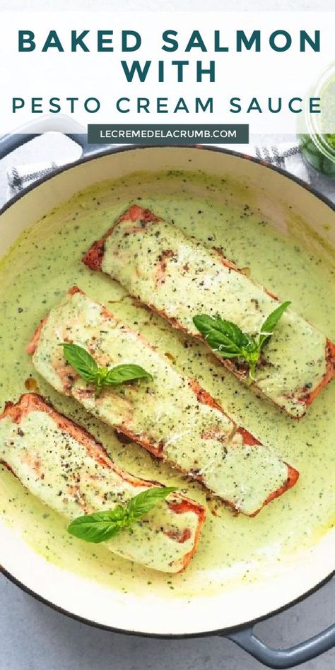 Salmon With Pesto, Lemony Orzo, Salmon With Cream Sauce, Salmon Pesto, Pesto Cream Sauce, Savory Salmon, Salmon Recipes Oven, Pesto Sauce Recipe, Healthy Pesto