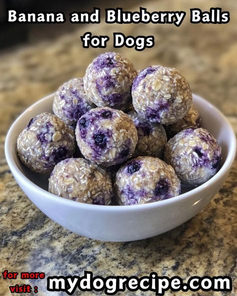 Blueberry Balls, Blueberry Dog Treat Recipe, Banana Dog Treat Recipe, Easy Dog Treat Recipes, Easy Dog Treats, Healthy Dog Treats Homemade, Doggie Treats, Dog Treats Homemade Recipes, Healthy Dog Food Recipes