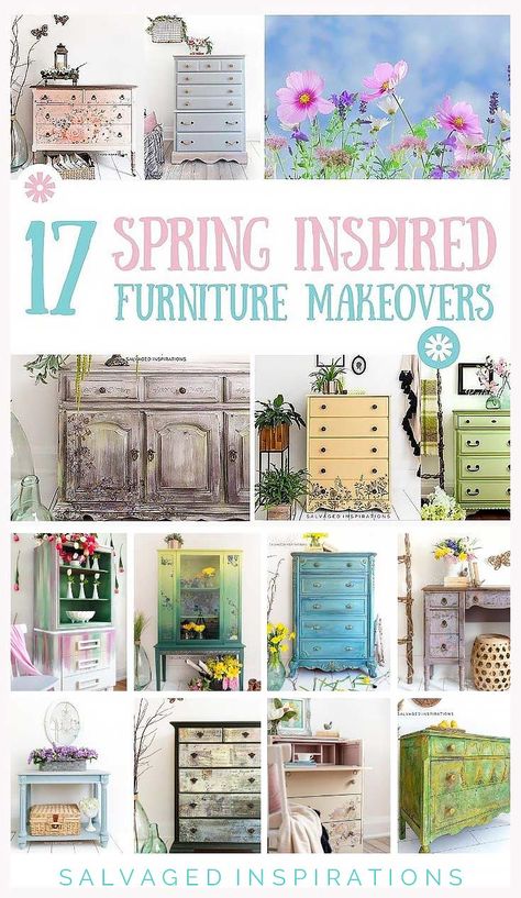 17 Spring Inspired Painted Furniture Makeovers Dresser Makeovers, Painted Armoire, Green Dresser, Spring Furniture, Fusion Paint, Inspired Furniture, Desk Makeover, Diy Furniture Bedroom, Painted Dresser