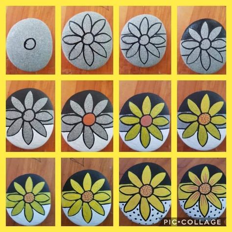 Pebble Painting Simple, Rock Painting Tutorials, Flower Rocks, Easy Rock Painting, Painted Garden Rocks, Rock Painting Tutorial, Mandala Painted Rocks, Rock Flowers, Stone Art Painting