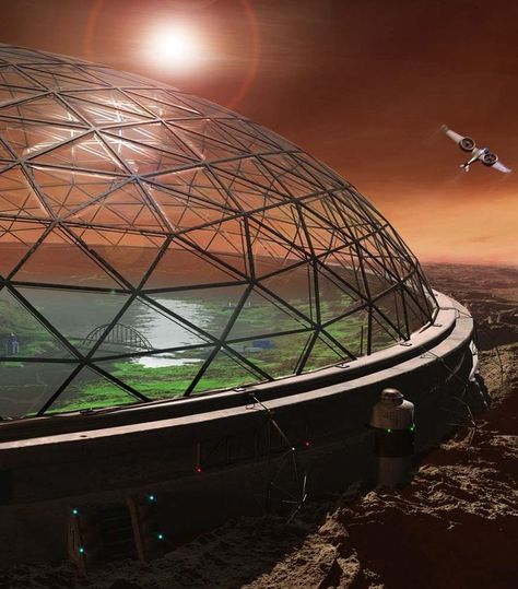 Futuristic Mars Colony, Mars Colony Concept Art, Domed City, Dome Architecture, Mars Project, Mars Colony, Dome City, Space Colony, Circular Buildings