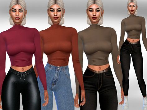 Sims 4 — Female Long Sleeve 9 Colours Tops by saliwa — #featuredartist Sims 4 Cc Clothes Crop Tops Long Sleeve, Sims 4 Cc Clothes Long Sleeve, Sims 4 Cc Long Sleeve Top, Sims 4 Long Sleeve Shirt, Sims 4 Cc Long Sleeve Shirt, Slim Fit Mens Jeans, Sims 4 Cc Download, Green Long Sleeve Top, Clothing Female