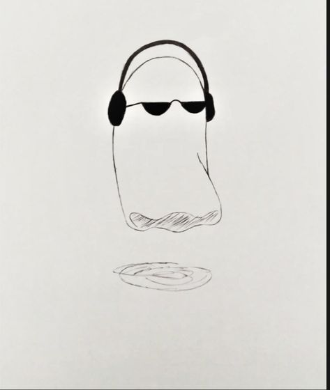 Ghost Wearing Sunglasses, Headphones Tattoo, Ghost Tutorial, Headphones Drawing, Cool Ghost, Pizza Drawing, Camera Illustration, Wall Drawings, Ghost Drawing