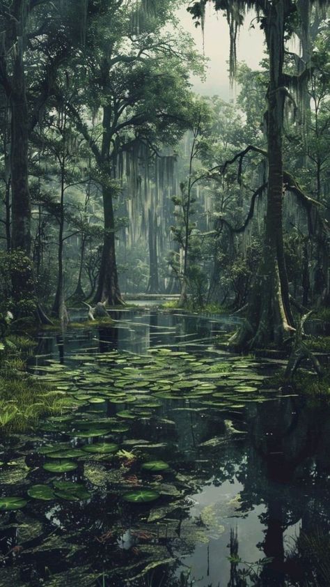 Muddy Water Aesthetic, Gloomy Forest, Crooked Forest, Nature Art Drawings, Mystical Forest, Fantasy Forest, Fantasy Places, Beautiful Landscape Wallpaper, Beautiful Fantasy Art