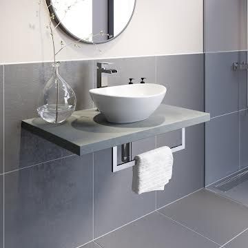 Wash Basin Ideas Small Spaces, Simple Wash Basin Ideas, Serviced Accommodation, Ensuite Ideas, Wash Basin Sink, House Transformation, Toilet Ideas, White Countertop, Bathroom Wall Hanging