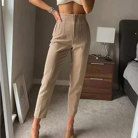 Pants For Women Formal, Pencil Trousers, White Pants Women, Fashion Office, Formal Pants, Lifestyle Ideas, Korean Casual, High Waist Pants, Women Formals