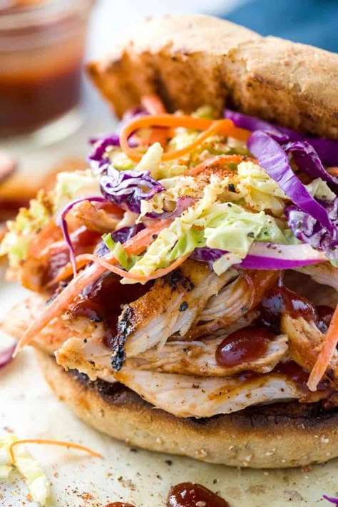 Sandwiches With Coleslaw, Coleslaw Sandwich, Bbq Pulled Chicken Sandwiches, Pulled Chicken Sandwiches, Cream Soup Recipes, Bbq Chicken Sandwich, Grilled Bbq Chicken, Homemade Sandwich, Homemade Coleslaw