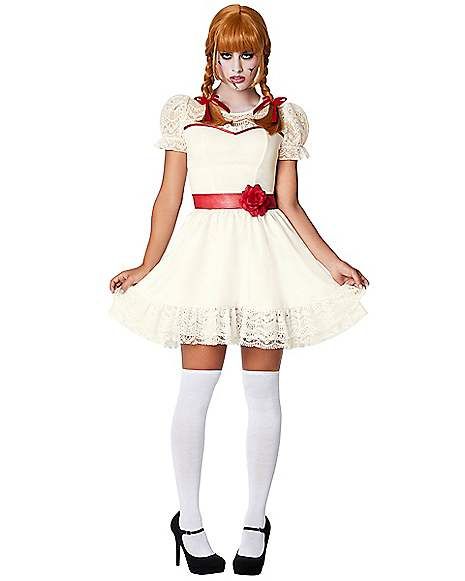 Adult Annabelle Short Dress Costume - Annabelle - Spirithalloween.com Annabelle Dress Halloween, Annabelle Doll Halloween Costume, Annabelle Halloween Costume Women, Anabelle Doll Costume, Anabelle Halloween Costumes, Halloween Costumes Annabelle, Anabelle Costume Women, Diy Annabelle Costume, Annabelle Costume Women