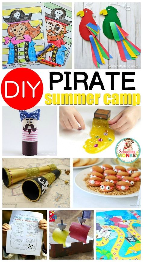 Summer Stem Activities, Magical Backyard, Summer Camp At Home, Camp At Home, Summer Camp Themes, Pirate Activities, Camping Activities For Kids, Pirate Crafts, Summer Camp Activities