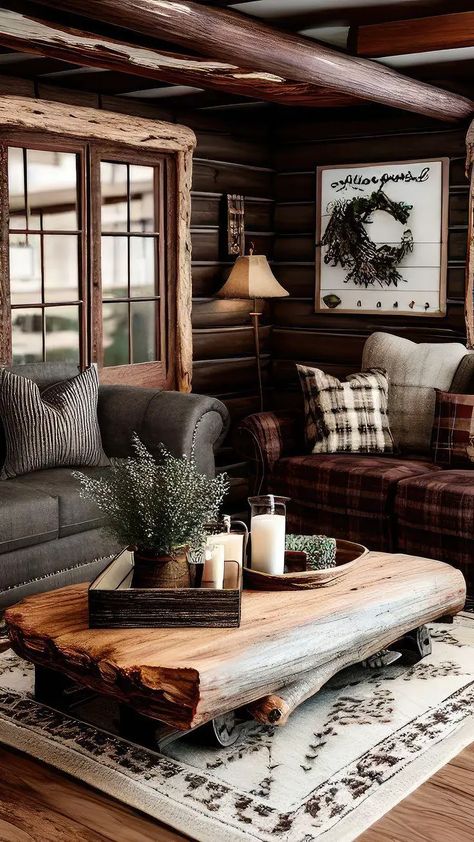 27+ Farmhouse Living Room - Rustic Living Room Designs House Coastal, Log Cabin Interior, Cabin Living Room, Modern Rustic Living Room, Aesthetic House, Log Cabin Decor, Cabin Interiors, Cabin Living, Ideas Living Room