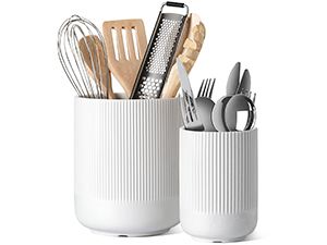 LE TAUCI Utensil Holder, 7.3"+5.4" Ceramic Kitchen Utensil Holder for Countertop, Large Cooking Utensil Crocks for Kitchen Counter, Morden Utensil Organizer for Spatula, Kitchen Decor, Set of 2, White ---Affliate Link Utensils Drawer, Kitchens Storage, Ceramic Kitchen Utensil Holder, Cooking Utensil Holder, Utensil Organizer, Utensil Holders, Utensil Drawer, Drawer Organization, Organizer Kitchen