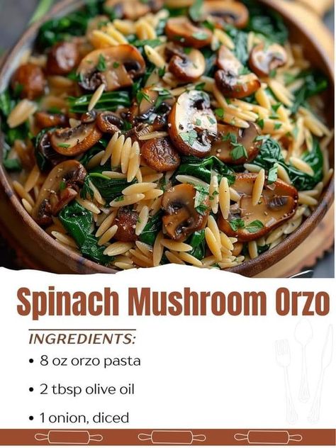 WORLDS BEST TASTY RECIPES | Spinach Mushroom Orzo | Facebook Spinach Mushroom Orzo Recipes, Spinach Mushroom Orzo, Mushroom Orzo, Pasta Salad With Spinach, Recipes Spinach, Mushroom Spinach, Spinach Mushroom, Mushroom Salad, Orzo Recipes