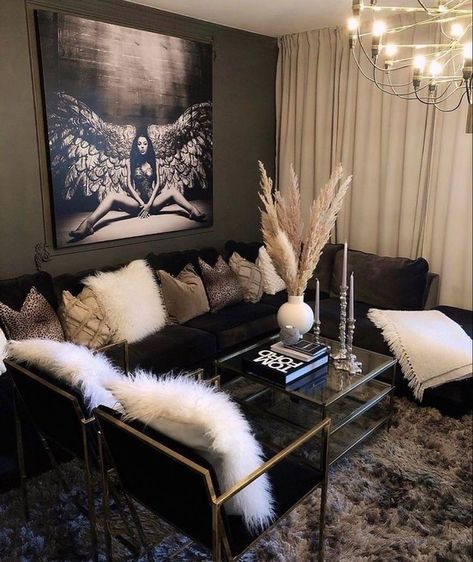 House Fever, Rental Friendly, Black Living Room Decor, Apartment Entrance, Apartment Decorating Living, First Apartment Decorating, Makeover Bedroom, Glam Living Room, Apartment Living Room Design