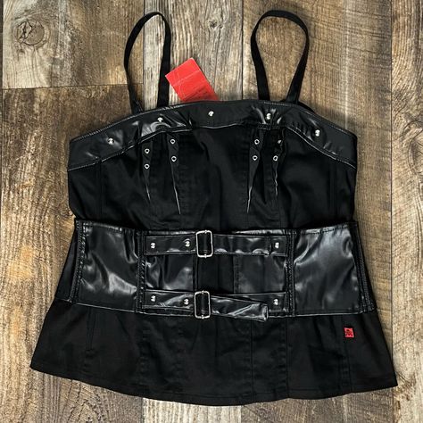 Nwt Tripp Nyc Black Faux Leather Corset Top Size 1/Xl, Small Flaw On Faux Leather See Photos Tripp Jeans, Leather Corset Top, Vintage Mall, Lace Skull, Plus Size Corset, Belt Top, Vintage Corset, White Corset, Skirt Trends