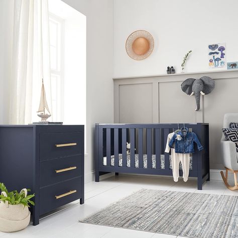 Tutti Bambini Tivoli 2-Piece Room Set | 3-In-1 Convertible Cot Bed & Chest Changer | 140x70 cm Mattress Size, Brushed Metallic Knobs, Engineered Wood | Navy #NurseryDecor #BabyRoom #NurseryIdeas #BabyFurniture #BabyNursery #NurseryInspiration #NurseryDesign #GenderNeutralNursery #CribBedding #NurseryThemes #BabyRoomDecor #NurseryOrganization #NurseryArt #NurseryWallDecor #NurseryRug #NurseryStorage #NurseryShelves #NurseryChair #NurseryAccessories #NurseryDIY Nursery Dark Blue, Next To Me Crib, Bed Chest, Underbed Storage Drawers, Cot Bed Mattress, Baby Cot Bedding, Junior Bed, Nursery Style, Statement Furniture