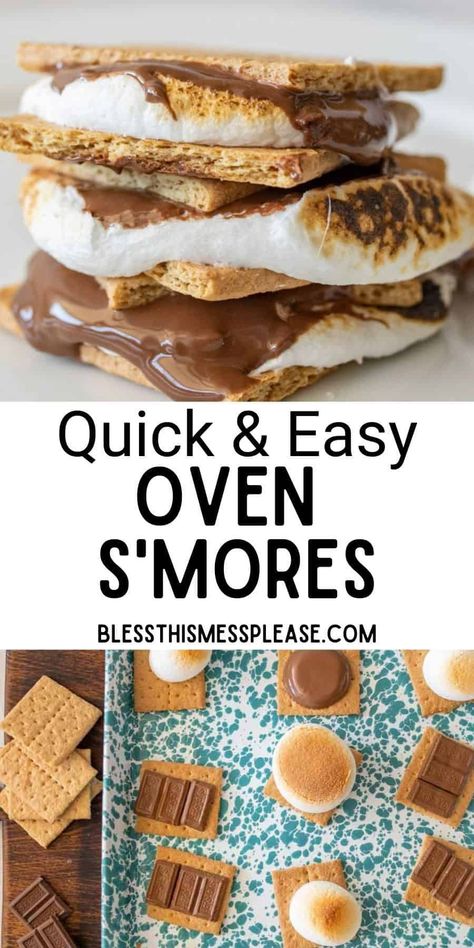 Smores Oven Recipe, Oven Baked Smores Recipe, S’mores In The Oven Recipe, S’mores Recipe Oven, S’mores In Oven In Foil, Smores Oven Bake, Making Smores In The Oven, Easy Smores Recipes, Homemade Smores Oven