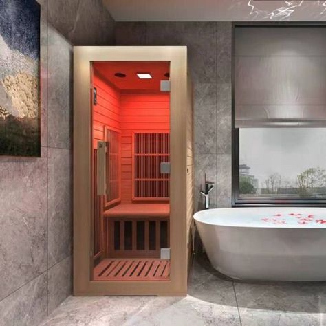 Sauna Room Ideas, Sauna Bathroom Ideas, Infrared Sauna Room, Sauna Bathroom Design, Boston Penthouse, Home Infrared Sauna, Infrarot Sauna, Home Spa Room, Sauna House