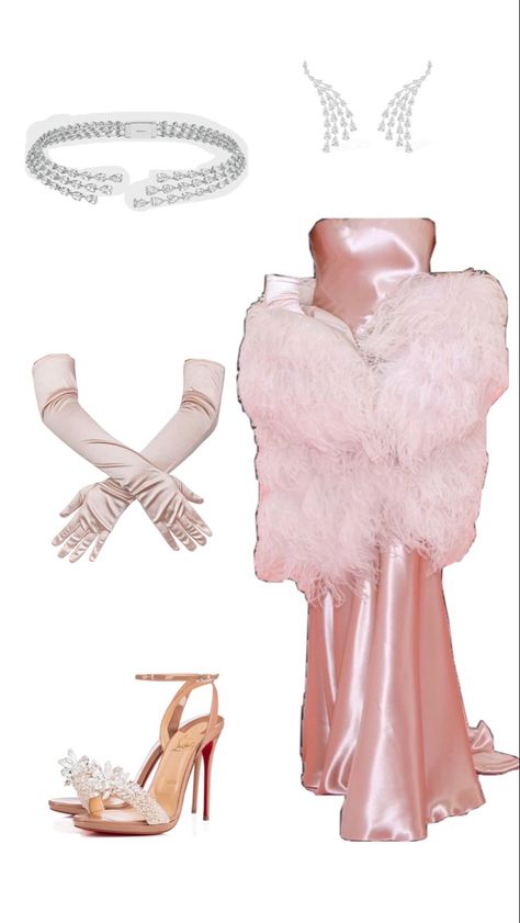 Pink Great Gatsby Dress, Dress And Gloves Classy, Pink Dress With Gloves Classy, Pink Vampire Outfit, Met Gala Inspired Outfits, Old Hollywood Outfit Ideas, Vampire Aesthetic Fashion, Met Gala Dresses Ideas, Met Gala Outfits Ideas