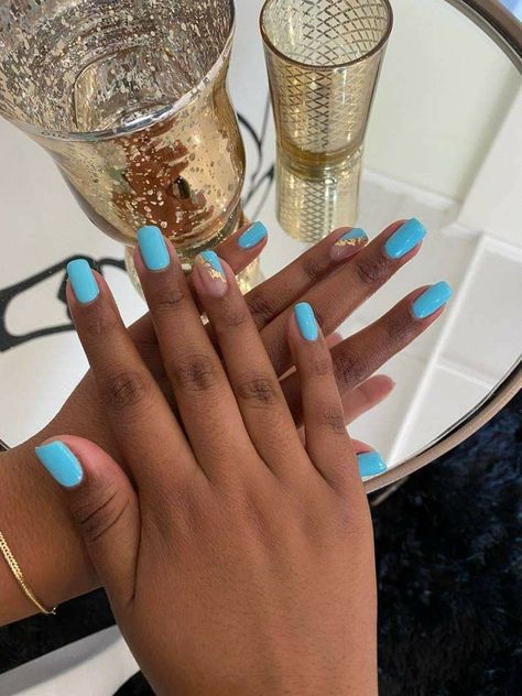 Ocean Blue Nails Short, Cute Teal Nails, Topaz Nails, Natural Gel Nails Ideas Short, Teal Blue Nails, Vacation Nails Black Women, Feminine Goals, Teal Nail Ideas, Nails On Dark Skin