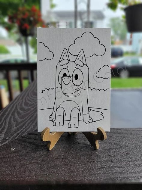 Bluey Painting, Diy Paint Canvas, Canvas Paint Party, Kids Paint Party, Pre Drawn Canvas, Kids Painting Party, Kids Canvas Painting, Character Images, Animal Crossing Characters