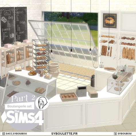 Sim4 Build Cc, Sims 4 Bakery Mod, Sims 4 Bakery Ideas, Sims 4 Cc Bakery Display, Sims 4 Functional Bakery Cc, Ts4 Cafe Cc, Sims 4 Aesthetic Cc Furniture Kitchen, Sims 4 Bakery Cc Patreon, Sims 4 Cafeteria Cc