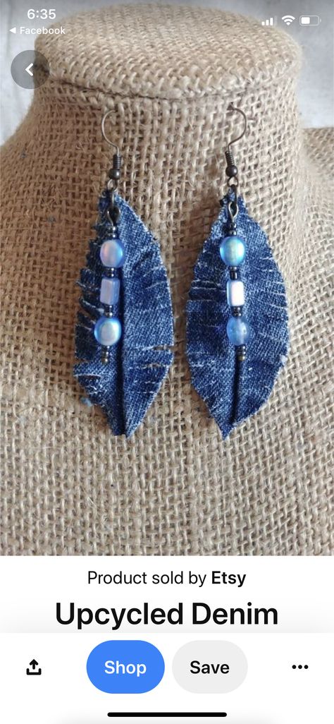 Artisanats Denim, Denim Earrings, Denim Crafts Diy, Group Crafts, Blue Jeans Crafts, Denim Jewelry, Fabric Earrings, Fiber Jewelry, Denim Crafts