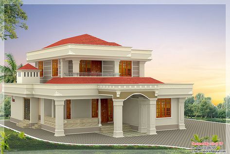 Beautiful home design | www.keralahouseplanner.com/ | Flickr Beautiful House Images, Indian House Design, Exterior House Colors Combinations, Indian House Plans, Two Story House, Indian Home Design, Kerala House Design, Kerala Houses, House Design Pictures