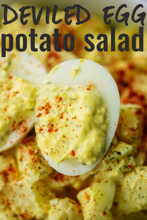 So creamy and flavorful! We love this mash up of two classic recipes - deviled eggs and potato salad! #recipe #potatosalad #summer Egg Potato Salad, Deviled Egg Potato Salad, Sweet Pickle Relish, Best Potato Salad Recipe, Egg Potato, Southern Potato Salad, Potato Salad Recipe Easy, Classic Potato Salad, Creamy Potato Salad