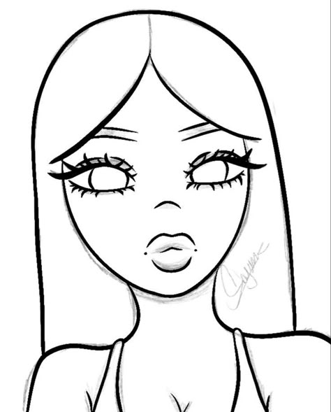 What To Draw Cartoon Characters, Baddie Face Drawing, Easy Drawings For Colouring, Cute Drawings Of Girls Easy, Ice Spice Coloring Page, Faces Easy To Draw, Easy Tracing Drawings, Cute Drawings To Trace, Simple Cartoon Characters To Draw