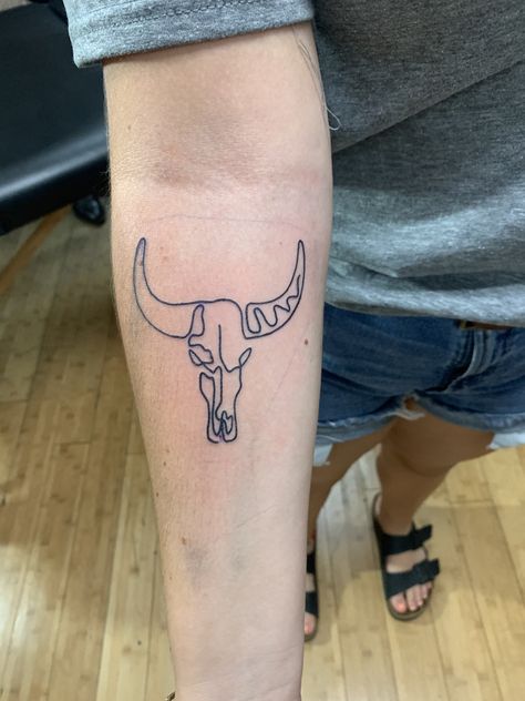 Longhorn Line Tattoo, Leg Tattoos Women Simple, One Line Tattoo, Linework Tattoo, Leg Tattoos Women, Tattoos Women, Line Tattoo, Sunflower Tattoo, Line Tattoos