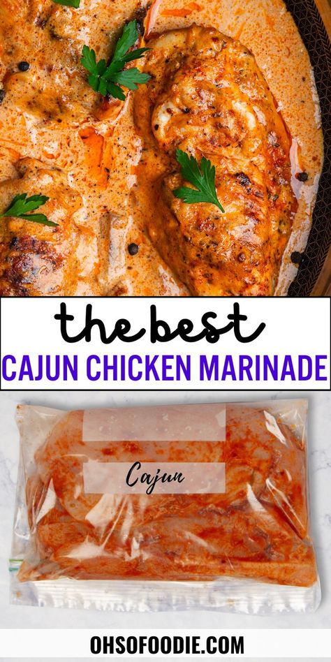 Text reads Cajun Chicken Marinade Best Chicken Seasoning Spices, Flavorful Chicken Marinade, Cajun Marinated Chicken, Jalapeno Chicken Marinade, Wings Marinade Recipe, Cajun Crockpot Chicken, Marinade For Wings, Marinade For Smoked Chicken, Chicken Marinated Recipe