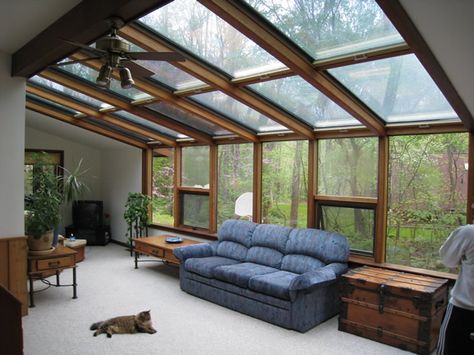 This open concept solarium features wood interior beams with a maintenance-free aluminum exterior. Solarium Ideas, House Sunroom, Solarium Room, Cabin Fun, Paint House, Four Seasons Room, Sunroom Addition, Dreamy Decor, Sunroom Ideas