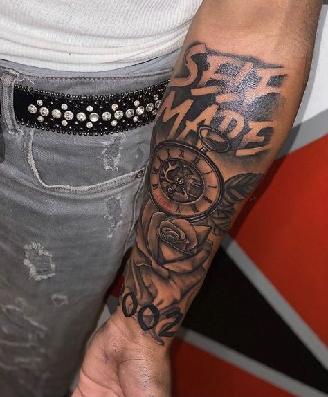 Small To Medium Tattoos Men, 410 Baltimore Tattoo, Quarter Sleeve Tattoos Men, Humble Beast Tattoo Men Forearm, Gangsta Tattoos Men Design Arm, Selfmade Tattoos For Men, Men Tattoo Ideas Sleeve Inspiration, 2004 Tattoo Ideas For Men, $100 Tattoos