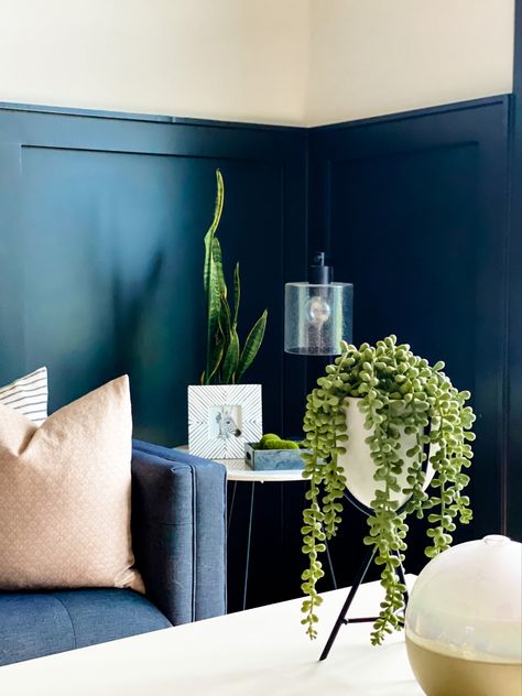 Dark Teal Wainscoting, Teal Wainscoting, Wainscoting Office, Bold Wall Colors, Moody Office, Dark Paint, Kitchen Projects, Wainscoting, Dark Teal