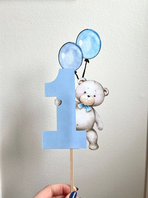 Teddy Bear Topper Printable, Teddy Bear Cake Topper Printable, Bear Cake Topper Printable, Teddy Bear Birthday Decorations, Teddy Bear Topper, Bear And Balloons, Teddy Bear Birthday Cake, Birthday Teddy Bear, Boys First Birthday Cake